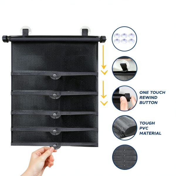 EcoNour Car Window Shade Roller Black UV-6