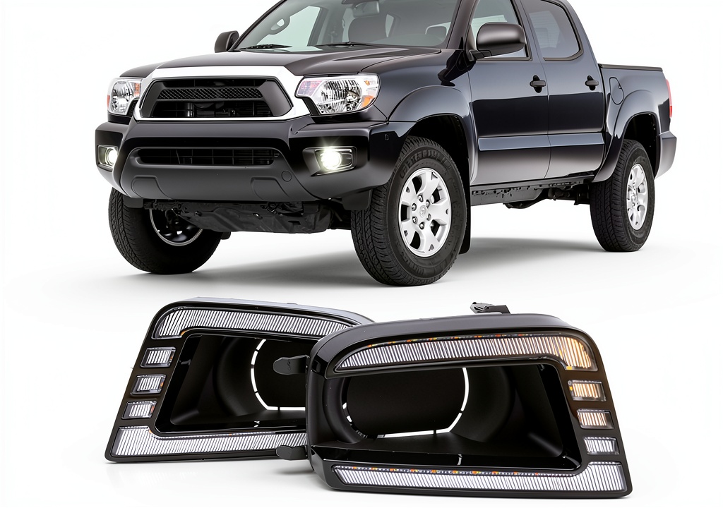 PGTOPONE fog LED lamps installed on a Toyota Tacoma front bumper