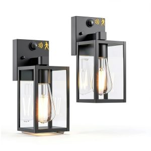 Motion Sensor Outdoor Light 2-Pack Mount 10.24'' Black Lantern-0